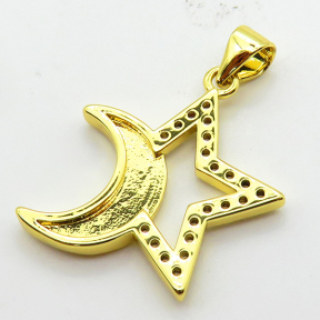 Cubic Zirconia & Enamel,Brass Pendants,Stars,Moon,Plating Gold,20mm,Hole:2mm,about 2g/pc,5 pcs/package,XFPC03774aajl-L024