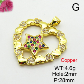 Cubic Zirconia,Brass Pendants,Heart,Star,Plating Gold,28mm,Hole:2mm,about 4.6g/pc,5 pcs/package,XFPC03780aakl-L024
