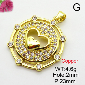 Cubic Zirconia,Brass Pendants,Round,Heart,Plating Gold,23mm,Hole:2mm,about 4.6g/pc,5 pcs/package,XFPC03783baka-L024