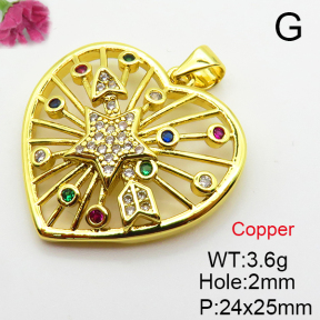 Cubic Zirconia,Brass Pendants,Heart,Star,Plating Gold,24x25mm,Hole:2mm,about 3.6g/pc,5 pcs/package,XFPC03786baka-L024