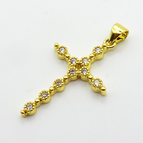 Cubic Zirconia,Brass Pendants,Cross,Plating Gold,27x18mm,Hole:2mm,about 1.5g/pc,5 pcs/package,XFPC03792avja-L024
