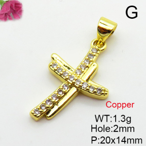 Cubic Zirconia,Brass Pendants,Cross,Plating Gold,20x14mm,Hole:2mm,about 1.3g/pc,5 pcs/package,XFPC03795vail-L024