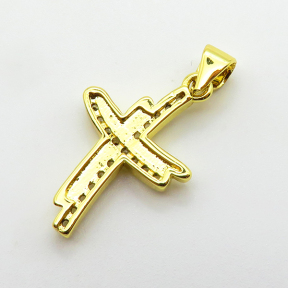 Cubic Zirconia,Brass Pendants,Cross,Plating Gold,20x14mm,Hole:2mm,about 1.3g/pc,5 pcs/package,XFPC03795vail-L024