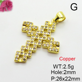 Cubic Zirconia,Brass Pendants,Cross,Plating Gold,26x22mm,Hole:2mm,about 2.5g/pc,5 pcs/package,XFPC03798baka-L024