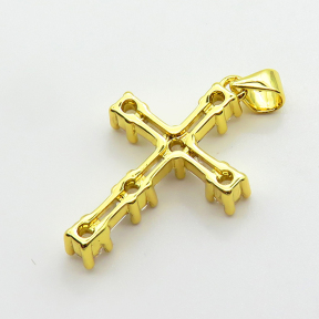 Cubic Zirconia,Brass Pendants,Cross,Plating Gold,24x17mm,Hole:2mm,about 2.1g/pc,5 pcs/package,XFPC03801aajl-L024