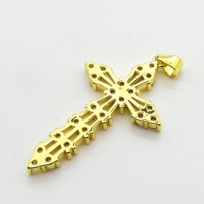 Cubic Zirconia,Brass Pendants,Cross,Plating Gold,36x23mm,Hole:2mm,about 3.4g/pc,5 pcs/package,XFPC03804aajl-L024