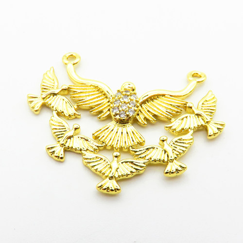 Micro Pave Cubic Zirconia,Brass Links Connectors,Eagle,Plating Gold,20x33mm,Hole:2mm,about 2.8g/pc,5 pcs/package,XFL02114aajl-L024