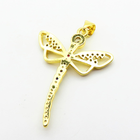Micro Pave Cubic Zirconia,Brass Pendants,Dragonfly,Plating Gold,30x25mm,Hole:2mm,about 2.6g/pc,5 pcs/package,XFPC03810aajl-L024