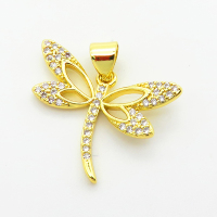 Micro Pave Cubic Zirconia,Brass Pendants,Dragonfly,Plating Gold,17x22mm,Hole:2mm,about 1.3g/pc,5 pcs/package,XFPC03816avja-L024