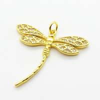 Micro Pave Cubic Zirconia,Brass Pendants,Dragonfly,Plating Gold,25x30mm,Hole:2mm,about 2.4g/pc,5 pcs/package,XFPC03822aajl-L024