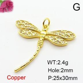Micro Pave Cubic Zirconia,Brass Pendants,Dragonfly,Plating Gold,25x30mm,Hole:2mm,about 2.4g/pc,5 pcs/package,XFPC03822aajl-L024