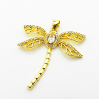 Micro Pave Cubic Zirconia,Brass Pendants,Dragonfly,Plating Gold,31x32mm,Hole:2mm,about 2.8g/pc,5 pcs/package,XFPC03825aajl-L024