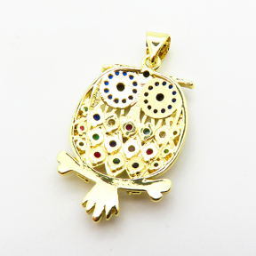 Micro Pave Cubic Zirconia,Brass Pendants,Owl,Plating Gold,25x17mm,Hole:2mm,about 3.7g/pc,5 pcs/package,XFPC03831baka-L024