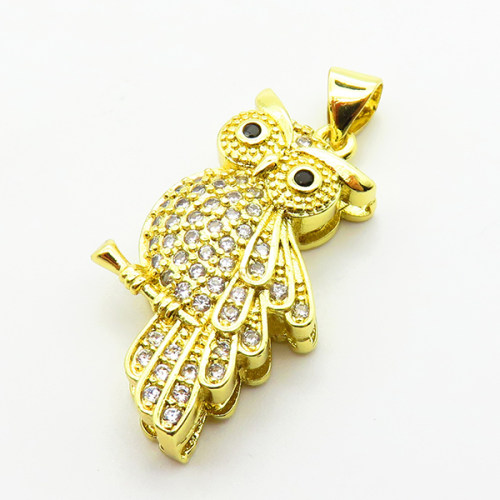Micro Pave Cubic Zirconia,Brass Pendants,Owl,Plating Gold,25x15mm,Hole:2mm,about 3.3g/pc,5 pcs/package,XFPC03834baka-L024