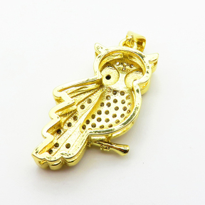 Micro Pave Cubic Zirconia,Brass Pendants,Owl,Plating Gold,25x15mm,Hole:2mm,about 3.3g/pc,5 pcs/package,XFPC03834baka-L024