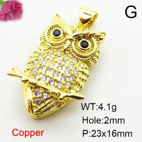 Micro Pave Cubic Zirconia,Brass Pendants,Owl,Plating Gold,23x16mm,Hole:2mm,about 4.1g/pc,5 pcs/package,XFPC03837baka-L024