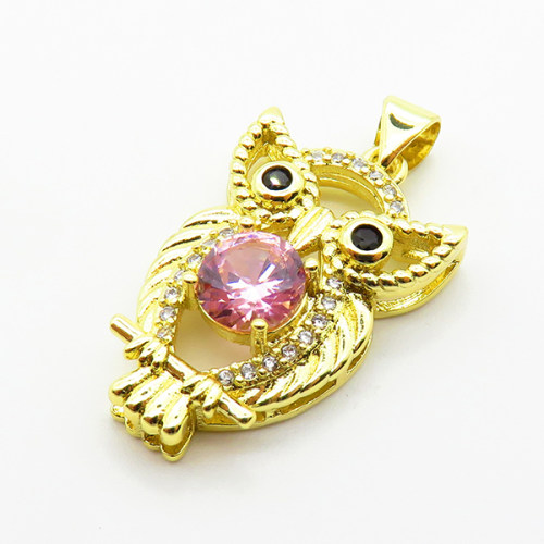 Micro Pave Cubic Zirconia,Brass Pendants,Owl,Plating Gold,23x16mm,Hole:2mm,about 3.1g/pc,5 pcs/package,XFPC03840baka-L024