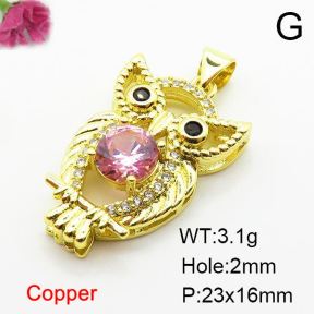 Micro Pave Cubic Zirconia,Brass Pendants,Owl,Plating Gold,23x16mm,Hole:2mm,about 3.1g/pc,5 pcs/package,XFPC03840baka-L024