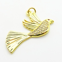 Micro Pave Cubic Zirconia,Brass Pendants,Bird,Plating Gold,30x16mm,Hole:2mm,about 2.3g/pc,5 pcs/package,XFPC03843aajl-L024