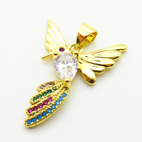 Micro Pave Cubic Zirconia,Brass Pendants,Bird,Plating Gold,26x19mm,Hole:2mm,about 2.1g/pc,5 pcs/package,XFPC03846baka-L024