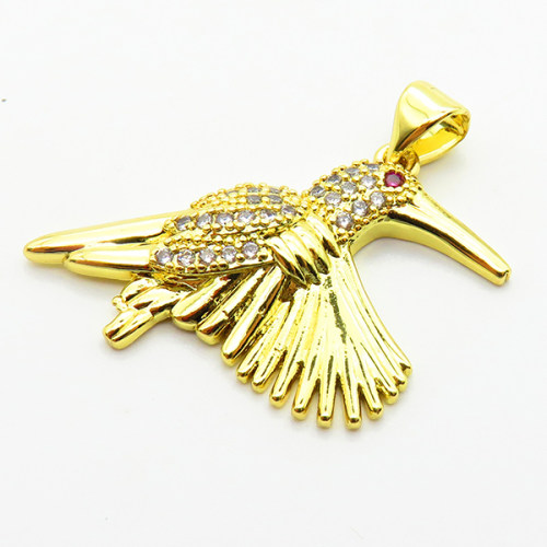 Micro Pave Cubic Zirconia,Brass Pendants,Bird,Plating Gold,22x18mm,Hole:2mm,about 3.1g/pc,5 pcs/package,XFPC03849aajl-L024