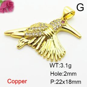 Micro Pave Cubic Zirconia,Brass Pendants,Bird,Plating Gold,22x18mm,Hole:2mm,about 3.1g/pc,5 pcs/package,XFPC03849aajl-L024