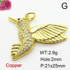 Micro Pave Cubic Zirconia,Brass Pendants,Bird,Plating Gold,21x25mm,Hole:2mm,about 2.9g/pc,5 pcs/package,XFPC03852aajl-L024