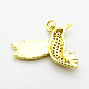Micro Pave Cubic Zirconia,Brass Pendants,Bird,Plating Gold,21x25mm,Hole:2mm,about 2.9g/pc,5 pcs/package,XFPC03852aajl-L024