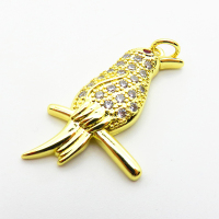 Micro Pave Cubic Zirconia,Brass Pendants,Bird,Plating Gold,27x17mm,Hole:2mm,about 2.7g/pc,5 pcs/package,XFPC03855aajl-L024