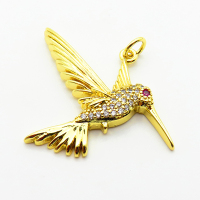 Micro Pave Cubic Zirconia,Brass Pendants,Bird,Plating Gold,23x33mm,Hole:2mm,about 3.1g/pc,5 pcs/package,XFPC03864aajl-L024