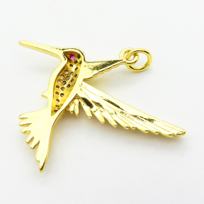 Micro Pave Cubic Zirconia,Brass Pendants,Bird,Plating Gold,23x33mm,Hole:2mm,about 3.1g/pc,5 pcs/package,XFPC03864aajl-L024