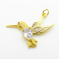 Micro Pave Cubic Zirconia,Brass Pendants,Bird,Plating Gold,23mm,Hole:2mm,about 2.4g/pc,5 pcs/package,XFPC03867avja-L024