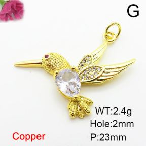 Micro Pave Cubic Zirconia,Brass Pendants,Bird,Plating Gold,23mm,Hole:2mm,about 2.4g/pc,5 pcs/package,XFPC03867avja-L024