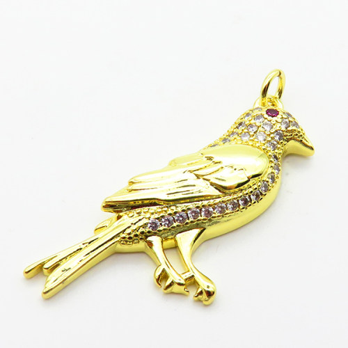 Micro Pave Cubic Zirconia,Brass Pendants,Bird,Plating Gold,32x15mm,Hole:2mm,about 2.4g/pc,5 pcs/package,XFPC03870aajl-L024