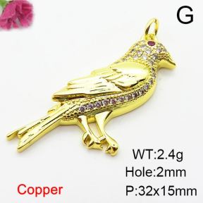 Micro Pave Cubic Zirconia,Brass Pendants,Bird,Plating Gold,32x15mm,Hole:2mm,about 2.4g/pc,5 pcs/package,XFPC03870aajl-L024