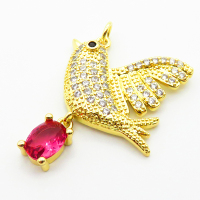 Micro Pave Cubic Zirconia,Brass Pendants,Bird,Plating Gold,24x28mm,Hole:2mm,about 4.3g/pc,5 pcs/package,XFPC03876ablb-L024