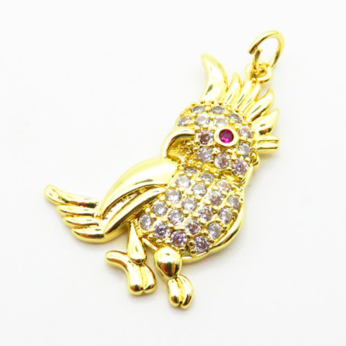 Micro Pave Cubic Zirconia,Brass Pendants,Parrot,Plating Gold,30x20mm,Hole:2mm,about 4g/pc,5 pcs/package,XFPC03879baka-L024