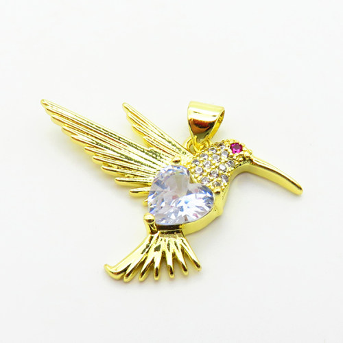 Micro Pave Cubic Zirconia,Brass Pendants,Bird,Plating Gold,20x32mm,Hole:2mm,about 2.6g/pc,5 pcs/package,XFPC03882aajl-L024