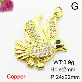 Micro Pave Cubic Zirconia,Brass Pendants,Bird,Plating Gold,24x22mm,Hole:2mm,about 3.9g/pc,5 pcs/package,XFPC03885aajl-L024