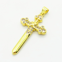Micro Pave Cubic Zirconia,Brass Pendants,Cross,Plating Gold,33x19mm,Hole:2mm,about 2.7g/pc,5 pcs/package,XFPC03888aajl-L024