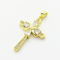 Micro Pave Cubic Zirconia,Brass Pendants,Cross,Plating Gold,27x19mm,Hole:2mm,about 2.5g/pc,5 pcs/package,XFPC03891aajl-L024
