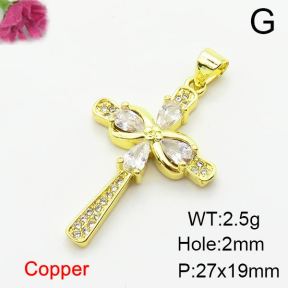 Micro Pave Cubic Zirconia,Brass Pendants,Cross,Plating Gold,27x19mm,Hole:2mm,about 2.5g/pc,5 pcs/package,XFPC03891aajl-L024