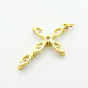 Cubic Zirconia,Brass Pendants,Cross,Plating Gold,30x21mm,Hole:2mm,about 2.4g/pc,5 pcs/package,XFPC03894aajl-L024