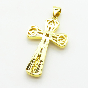 Micro Pave Cubic Zirconia,Brass Pendants,Cross,Plating Gold,28x18mm,Hole:2mm,about 2.8g/pc,5 pcs/package,XFPC03897baka-L024