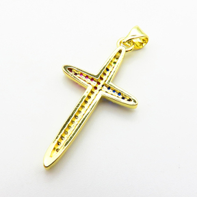 Micro Pave Cubic Zirconia,Brass Pendants,Cross,Plating Gold,30x18mm,Hole:2mm,about 1.8g/pc,5 pcs/package,XFPC03903baka-L024