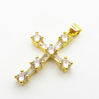 Cubic Zirconia,Brass Pendants,Cross,Plating Gold,24x17mm,Hole:2mm,about 2.1g/pc,5 pcs/package,XFPC03906aajl-L024