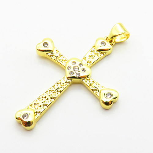 Micro Pave Cubic Zirconia,Brass Pendants,Cross,Plating Gold,31x25mm,Hole:2mm,about 2.4g/pc,5 pcs/package,XFPC03912aajl-L024