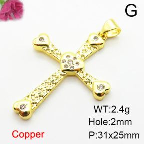Micro Pave Cubic Zirconia,Brass Pendants,Cross,Plating Gold,31x25mm,Hole:2mm,about 2.4g/pc,5 pcs/package,XFPC03912aajl-L024