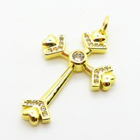 Micro Pave Cubic Zirconia,Brass Pendants,Cross,Plating Gold,28x20mm,Hole:2mm,about 2.2g/pc,5 pcs/package,XFPC03915aajl-L024
