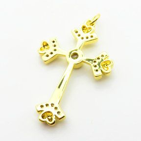 Micro Pave Cubic Zirconia,Brass Pendants,Cross,Plating Gold,28x20mm,Hole:2mm,about 2.2g/pc,5 pcs/package,XFPC03915aajl-L024